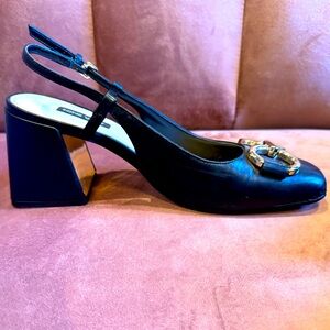 NINE WEST Women's Cast Block Heel Square Toe Dress Pumps LEATHER SIZE 8